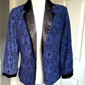 Chico’s Women’s Blazer | Blue lace/black satin | Size 0